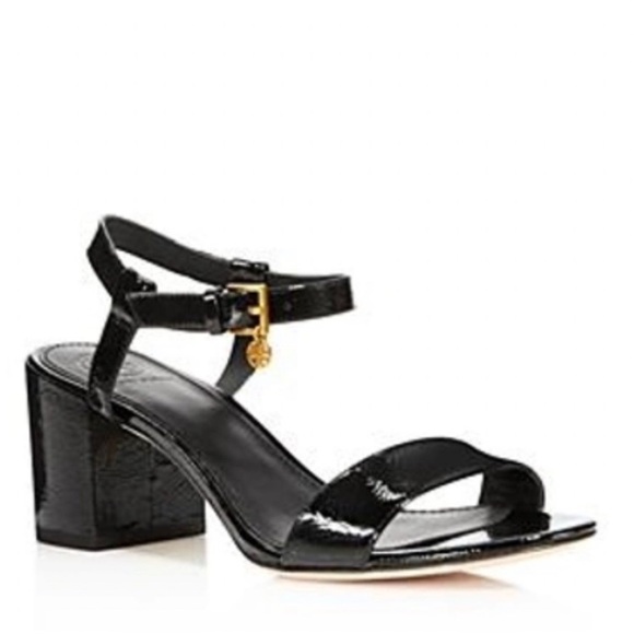 Tory Burch Laurel 65mm Leather Sandals Black Patent Leather Heel Sandals Classic - Picture 2 of 8